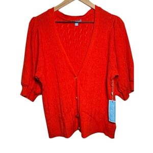 Draper James Cardigan Sweater  XXL Red Puff Sleeve Knit Button Front NWT Womens